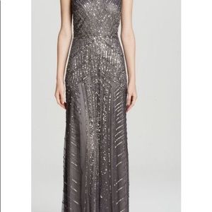 Adrianna Papell Gray Beaded Gown